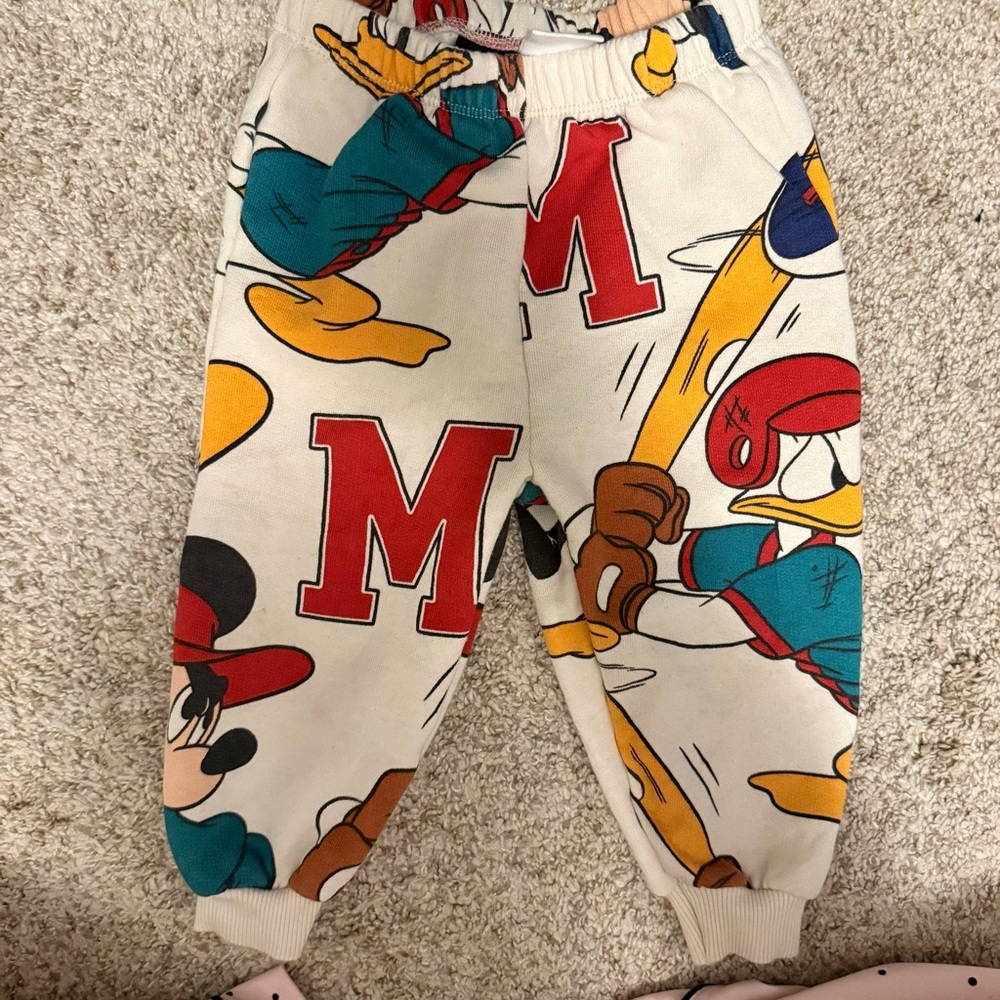 ZARA 12-18M Toddler Boy White Disney Baseball Sweatpants